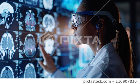 Bio technology by using AI datum machine for CT Scan and analysis. Datum futuristic healthcare concepts. 116907836