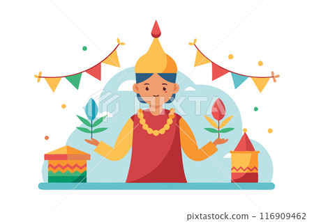 Colorful festival celebration with traditional costume and decorations 116909462
