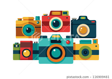 Colorful retro cameras illustration with a modern design 116909481