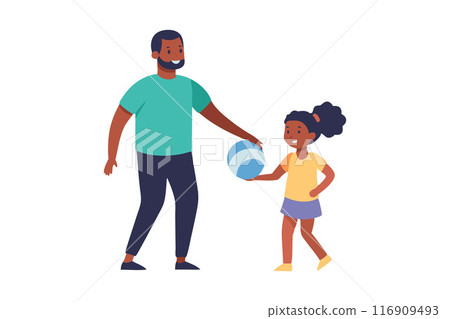 Father and daughter playing with a ball together, enjoying family time 116909493
