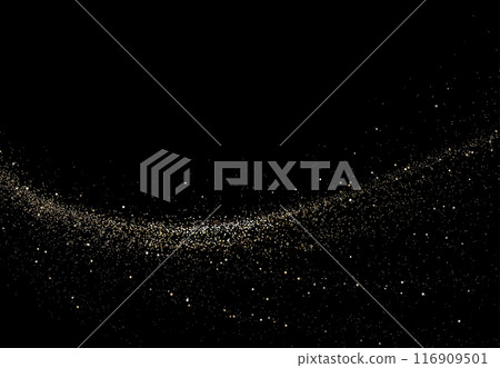Beautiful isolated arc with shiny gold tinsel on black background 116909501