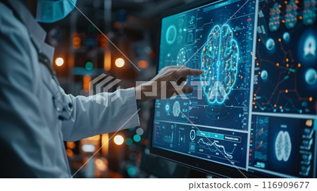 Bio technology by using AI datum machine for CT Scan and analysis. Datum futuristic healthcare concepts. 116909677