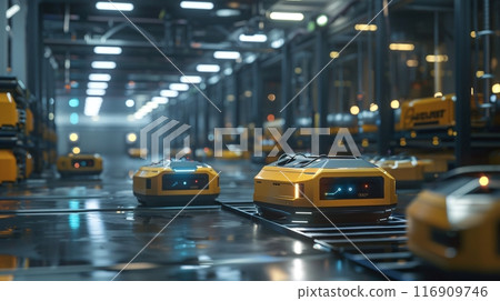 AI and automatic robotic for transport packages in delivery business. 116909746