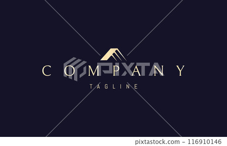 Vector golden logo with an abstract image of the letter A in the form of a house roof. Vector golden logo with an abstract image of the letter A in the form of a house roof. 116910146