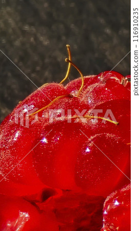 Raspberry berries. Autumn harvest. Making jam and sauce. Macro photography. 116910235