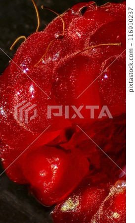 Raspberry berries. Autumn harvest. Making jam and sauce. Macro photography. Raspberry berries. Autumn harvest. Making jam and sauce. Macro photography. 116910237