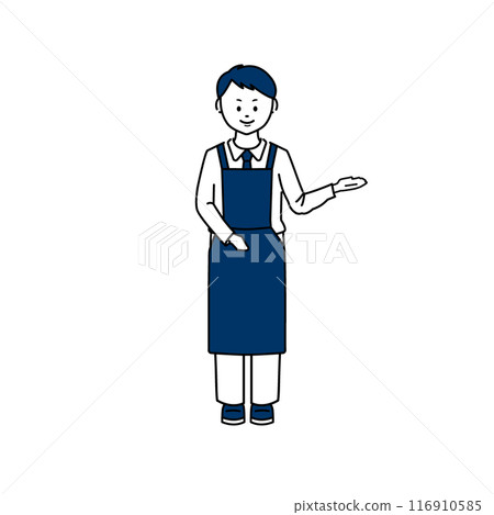 A man in a uniform wearing an apron _ Guiding and guiding 116910585