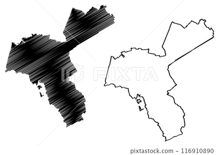 Groningen city and municipality (Kingdom of the Netherlands, Holland, Groningen, Grunn or Grinslan province) map vector illustration, scribble sketch map 116910890