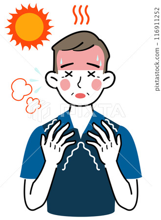 圖庫插圖: 一個似乎中暑的男人 圖庫插圖: 一個似乎中暑的男人 116911252