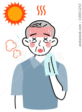 Stock Illustration: An elderly man suffering from heat stroke Stock Illustration: An elderly man suffering from heat stroke 116911253