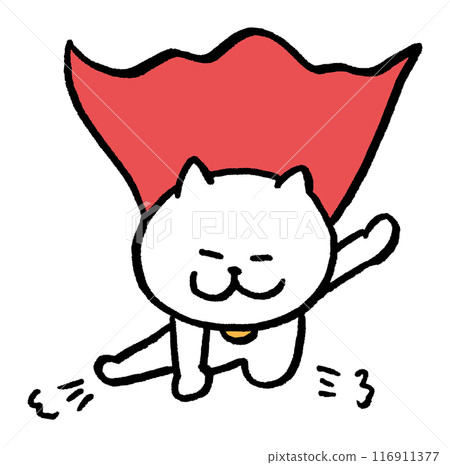 A cute white cat character with narrow eyes like a hero A cute white cat character with narrow eyes like a hero 116911377