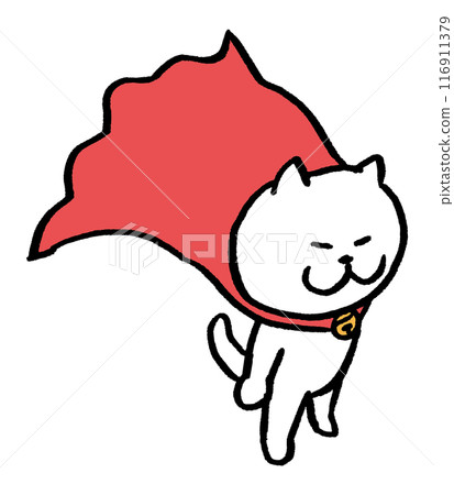 英雄般狹長眼睛的可愛白貓人物素材 116911379