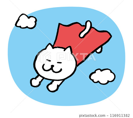 英雄般狹長眼睛的可愛白貓人物素材 116911382