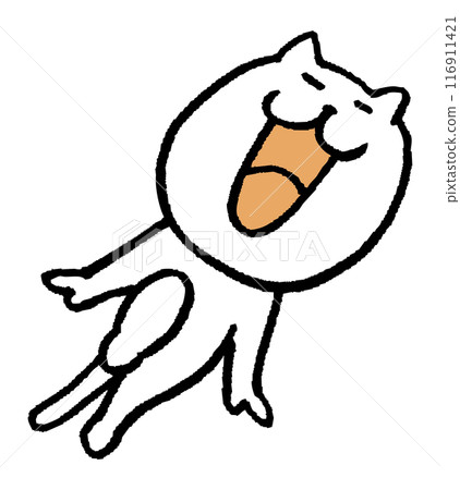 可愛的窄眼睛白貓人物素材 116911421