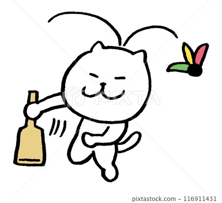 Cute white cat character with narrow eyes 116911431