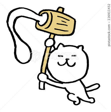 Cute white cat character with narrow eyes 116911432