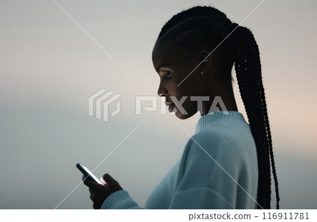 Woman With Braids Using Smartphone Woman With Braids Using Smartphone 116911781