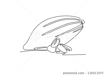 Continuous one line drawing whole healthy organic cocoa beans for plantation logo identity. Fresh cacao bean concept for chocolate drink shop icon. Single line draw design vector graphic illustration 116911975