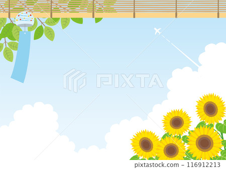 受 Summer_horizontal 啟發的向日葵和凝結尾跡的背景 116912213