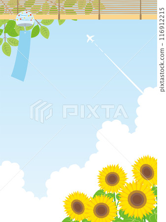 Summer image of sunflowers and contrails background_vertical Summer image of sunflowers and contrails background_vertical 116912215