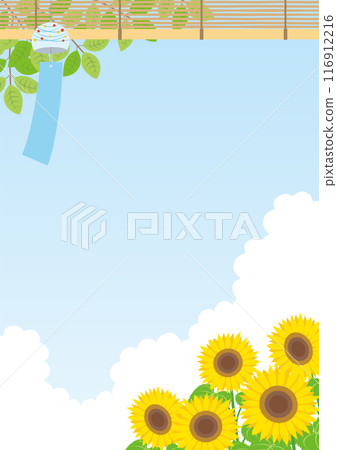 受夏天啟發的風鈴和向日葵背景_垂直 116912216