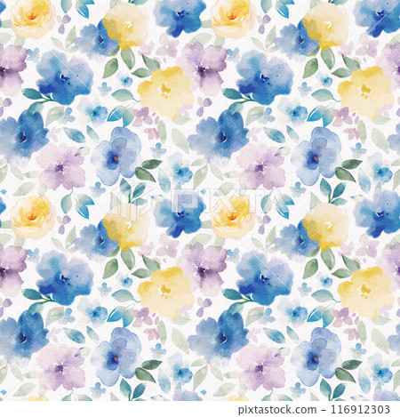 Beautiful floral seamless pattern with hand drawn watercolor abstract flowers. Stock illustration. Gentle summer design. Seamless print. Beautiful floral seamless pattern with hand drawn watercolor abstract flowers. Stock illustration. Gentle summer design. Seamless print. 116912303