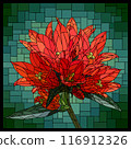 Vector stained glass window with blooming red bellflowers. 116912326