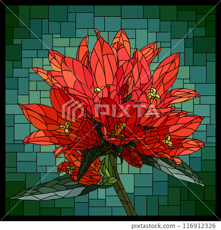 Vector stained glass window with blooming red bellflowers. Vector stained glass window with blooming red bellflowers. 116912326