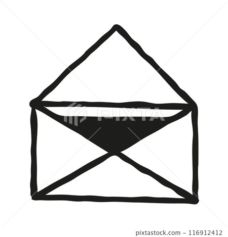 Doodle Open envelope with letter icon or logo, hand drawn with thin black line 116912412