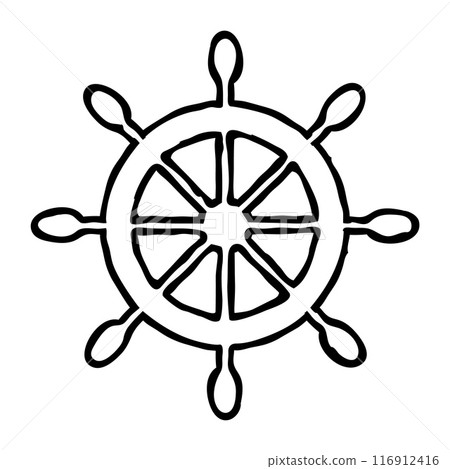 Doodle ship steering wheel, simple style maritime outline silhouette icon 116912416