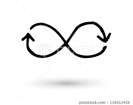 Infinity symbol arrows hand drawn with ink brush 116912426