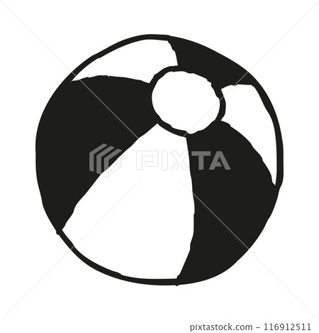 Doodle beach ball. Hand drawn beach toy symbol isolated on white background Doodle beach ball. Hand drawn beach toy symbol isolated on white background 116912511