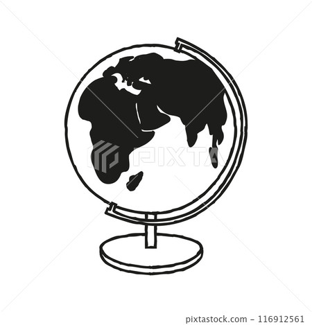 Doodle Earth globe icon. Hand drawn planet symbol isolated on white background 116912561