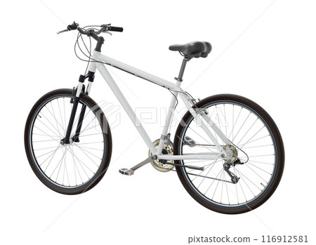 White bicycle, side back view isolated on white background, 3D illustration 116912581