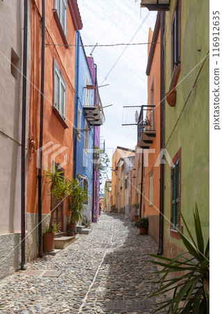 Colorful Houses in Bosa Sardinia Alley Colorful Houses in Bosa Sardinia Alley 116912635