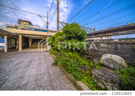 Odawara cityscape in Japan in July. View of JR Tokaido Line Kamonomiya Station North Exit and Kamoi Station 50th Anniversary Commemoration (22nd) 116912665