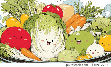 可愛的食物擬人化：聚集在鍋子周圍 116912785