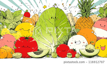 Cute personification of food: A collection of vegetables Cute personification of food: A collection of vegetables 116912787