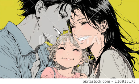 A girl who looks happy surrounded by her loving parents (her father has already passed away, so I can only remember him). 116913175