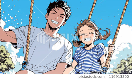 小女孩和父親在遊樂園裡高興極了 小女孩和父親在遊樂園裡高興極了 116913200