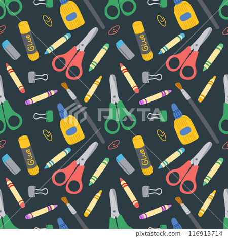 Seamless pattern with flat art craft supplies 116913714