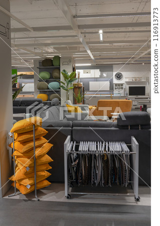 Interior view furniture department in store. Interior view furniture department in store. 116913773