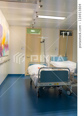 Two beds in the general corridor of the hospital Two beds in the general corridor of the hospital 116913804