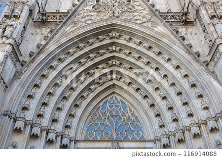 The Cathedral of the Holy Cross and Saint Eulalia. Gothic architecture in Barcelona, Spain. 116914088