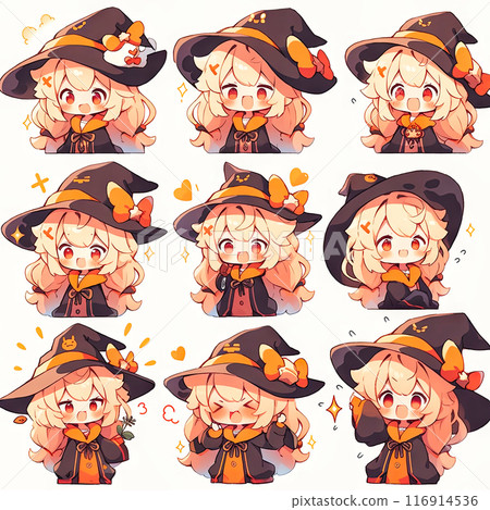 Black orange collection of Halloween witch character 116914536