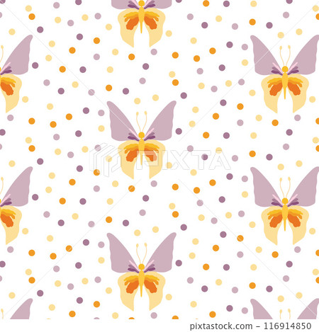 Butterfly with orange veins and antennae on isolated background. Repeating pattern Butterfly with orange veins and antennae on isolated background. Repeating pattern 116914850