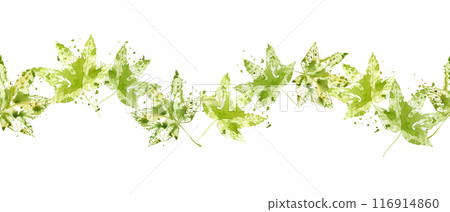 Vibrant green leaves seamless border. Floral banner with maple leaves, splashes, spray. Elegant green leaf ornate in watercolor style. Fresh atmosphere for various nature themed designs Vibrant green leaves seamless border. Floral banner with maple leaves, splashes, spray. Elegant green leaf ornate in watercolor style. Fresh atmosphere for various nature themed designs 116914860