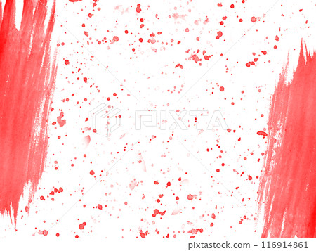 Celebration composition with brush strokes and splashes in red colors. Abstract backdrop with empty space for text. Horizontal frame for Happy Canada Day greeting card. Watercolor illustration 116914861