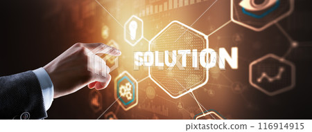 Man clicks on the inscription Solution concept 116914915