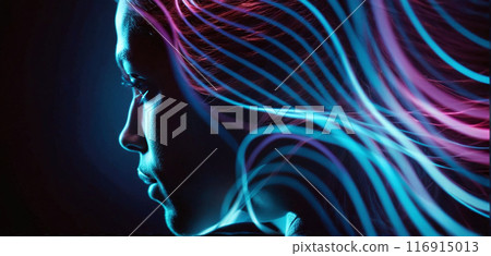 Auditory perception, person listens or hearing deteriorates , waveforms visualize sounds propagating in the surrounding air 116915013